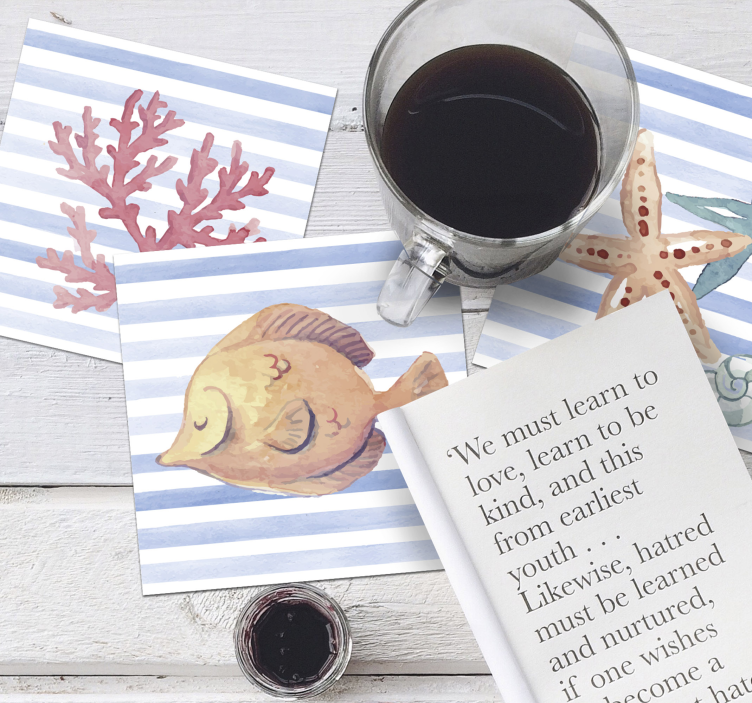 Sottobicchieri effetto piastrella opere marine - TenStickers