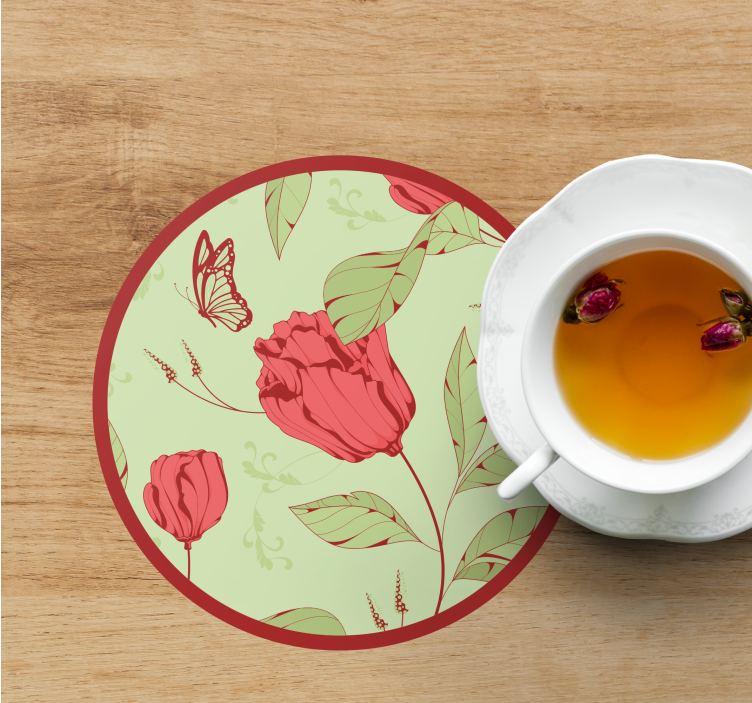 Sottobicchieri moderno con motivo floreale e farfalla - TenStickers