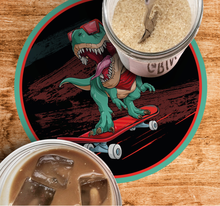 Sottobicchieri nerd dinosauro skateboard grafica - TenStickers