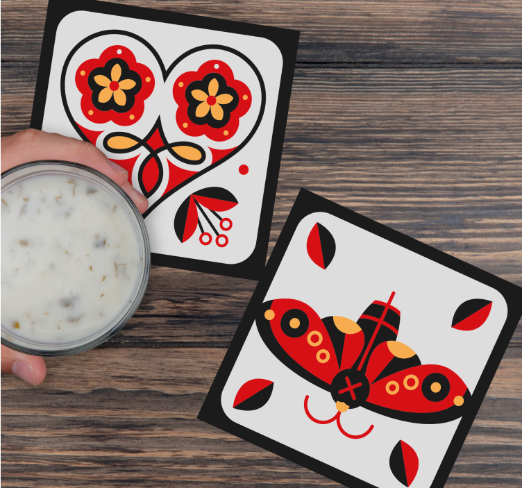 Sottobicchieri nerd motivi di cuori e farfalle - TenStickers