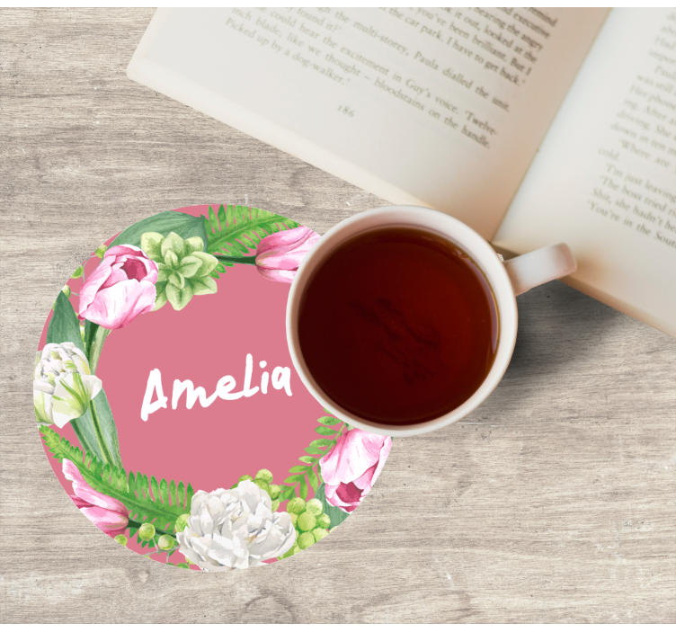 Sottobicchieri personalizzabile corona floreale rosa - TenStickers