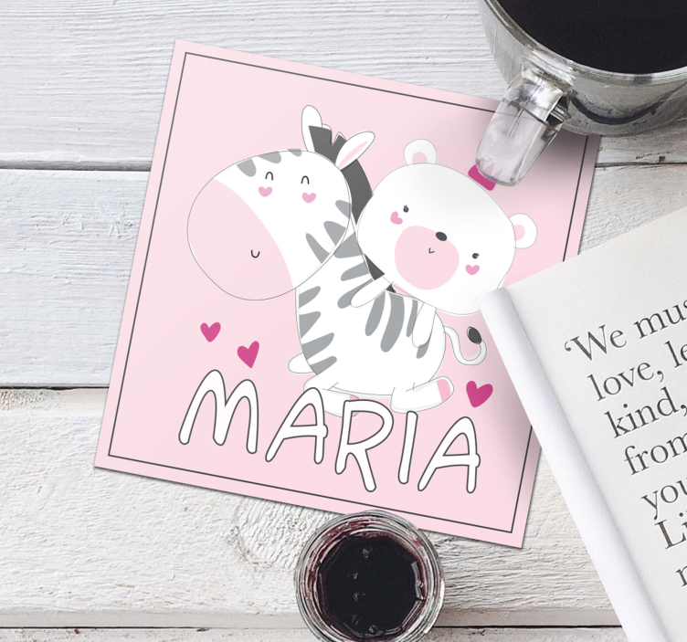 Sottobicchieri personalizzabile duo orsetto zebra - TenStickers