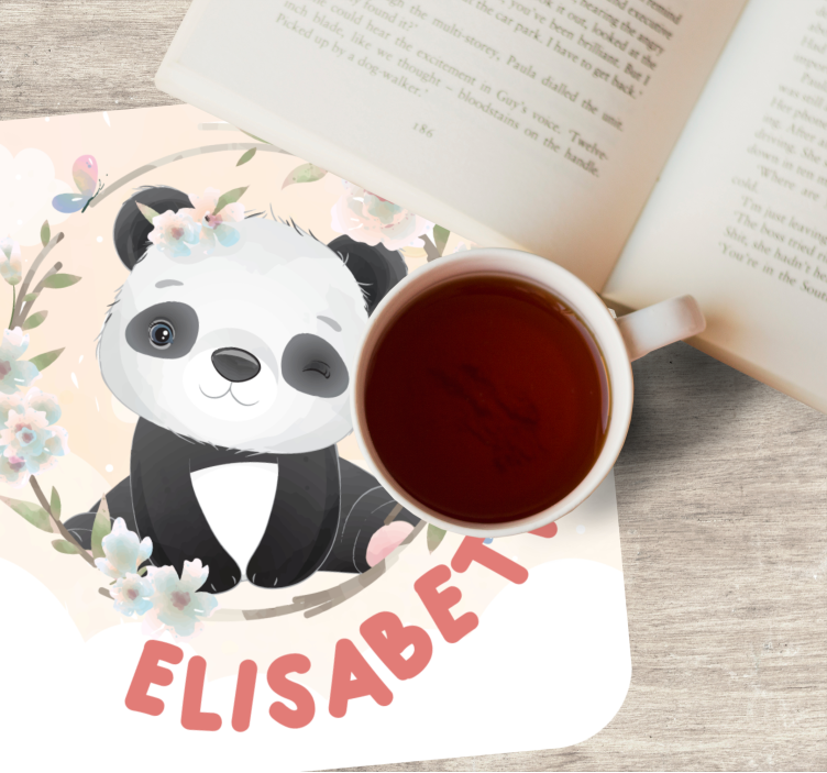 Sottobicchieri personalizzabile panda con accenti floreali - TenStickers
