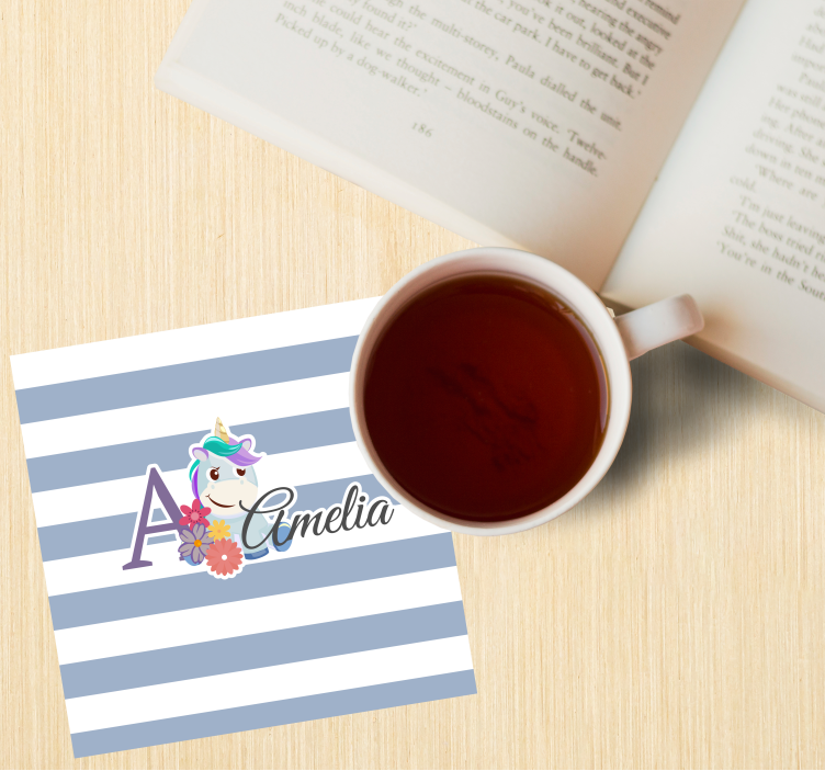 Sottobicchieri personalizzabile unicorno e iniziale floreale - TenStickers