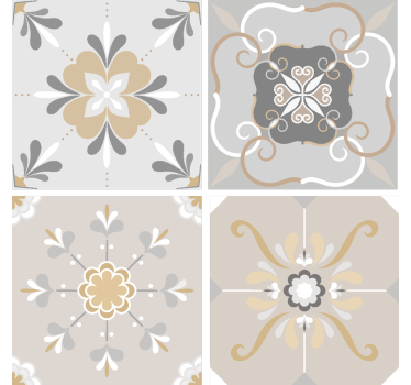 Sottobicchiere di piastrelle di ispirazione floreale grigio - TenStickers