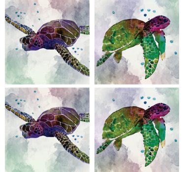 Sottobicchieri vintage tartarughe marine colorate - TenStickers