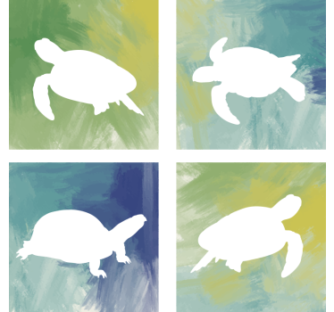 Sottobicchieri nerd silhouette di tartarughe colorate - TenStickers