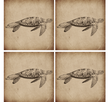 Illustrazione di tartaruga vintage sottobicchiere di animali - TenStickers