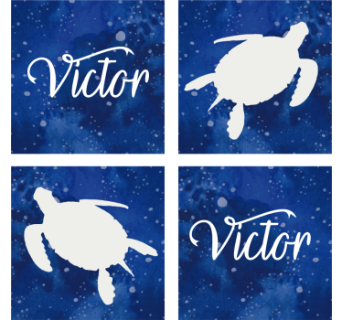 Sottobicchieri personalizzabile silhouette di tartaruga blu - TenStickers