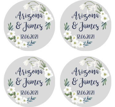 Sottobicchiere personalizzato matrimonio floreale personalizzato - TenStickers