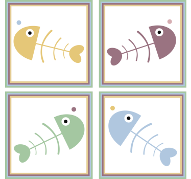 Sottobicchieri con motivi scheletri di pesci colorati - TenStickers