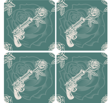 Sottobicchieri nerd revolver con rosa - TenStickers
