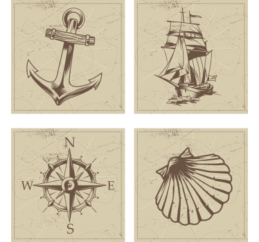 Sottobicchieri vintage set di simboli nautici - TenStickers