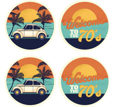 Sottobicchieri vintage scena costiera retrò - TenStickers