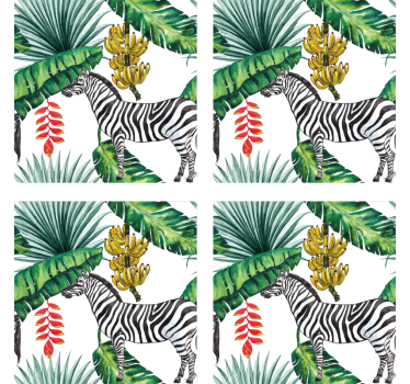 Sottobicchieri nerd zebra e foliaggio tropicale - TenStickers