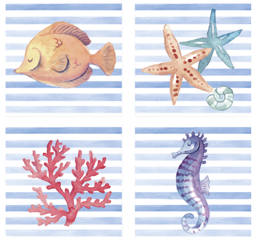Sottobicchieri effetto piastrella opere marine - TenStickers