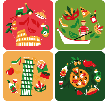 Sottobicchieri nerd viaggio culinario italiano - TenStickers