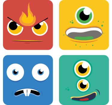 Sottobicchieri nerd volti di mostri colorati - TenStickers
