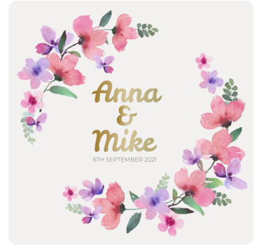 Sottobicchieri matrimonio monogramma floreale coppia - TenStickers