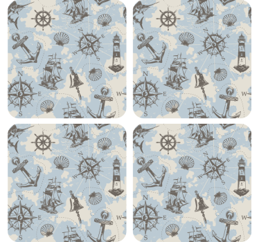 Sottobicchieri vintage bussola nautica e faro - TenStickers