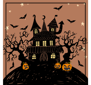 Casa stregata con pipistrelli e zucche spaventose sottobicchieri  - TenStickers