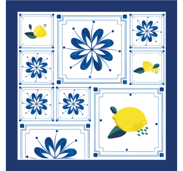 Sottobicchieri effetto piastrella motivo floreale al limone - TenStickers