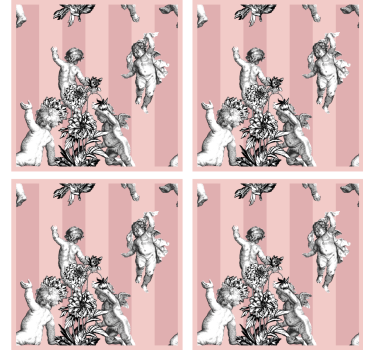 Sottobicchieri vintage cherubini e motivo floreale - TenStickers