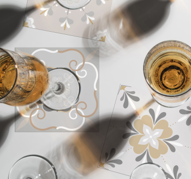 Sottobicchiere di piastrelle di ispirazione floreale grigio - TenStickers