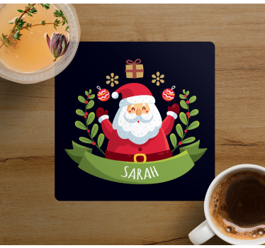 Sottobicchiere personalizzato Natale Babbo natale con nome - TenStickers