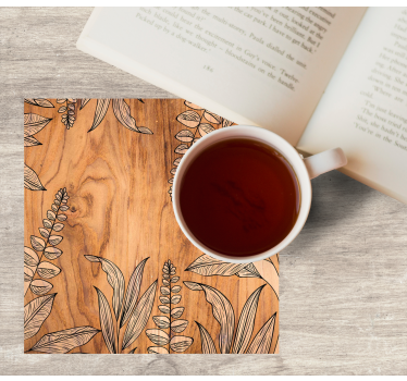 Sottobicchieri con motivi legno naturale e contorni floreali - TenStickers