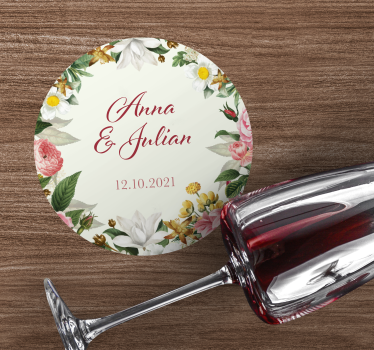 Sottobicchieri matrimonio floreali personalizzati - TenStickers