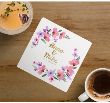 Sottobicchieri matrimonio monogramma floreale coppia - TenStickers