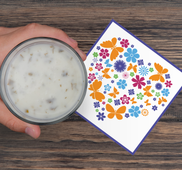 Sottobicchieri moderno composizione cuore floreale - TenStickers