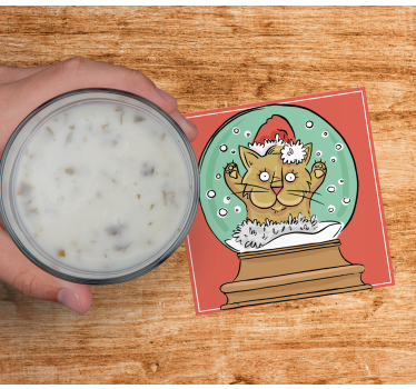 Sottobicchieri natalizi globo di neve con gatto festivo - TenStickers