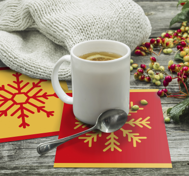 Sottobicchieri natalizi motivo fiocco di neve rosso giallo - TenStickers