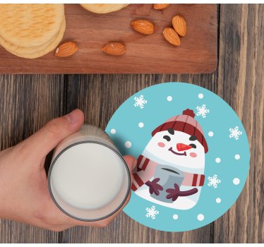 Sottobicchieri natalizi pupazzo di neve con tazza - TenStickers