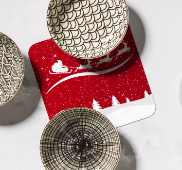 Sottobicchieri natalizi slitta di babbo natale con renne - TenStickers
