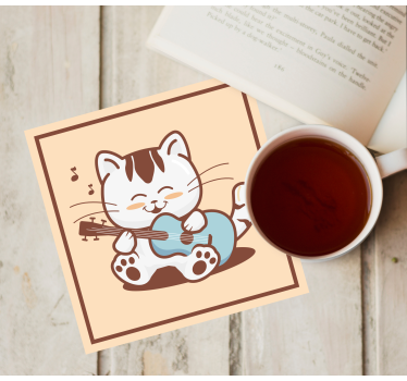 Sottobicchieri nerd gatto giocoso che suona la chitarra - TenStickers