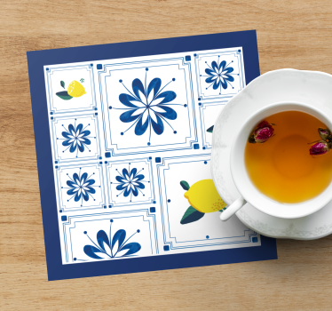 Sottobicchieri effetto piastrella motivo floreale al limone - TenStickers