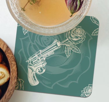Sottobicchieri nerd revolver con rosa - TenStickers