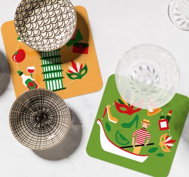 Sottobicchieri nerd viaggio culinario italiano - TenStickers