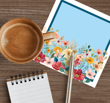 Sottobicchieri personalizzabile design con bordo floreale - TenStickers