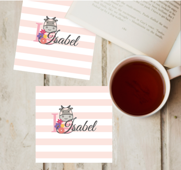 Sottobicchieri personalizzabile design floreale mucca - TenStickers