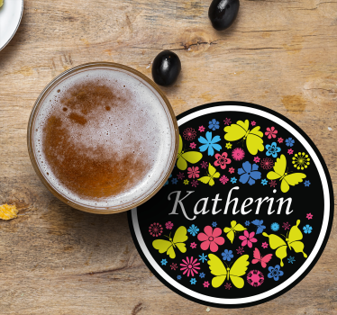 Sottobicchieri personalizzabile farfalla floreale - TenStickers
