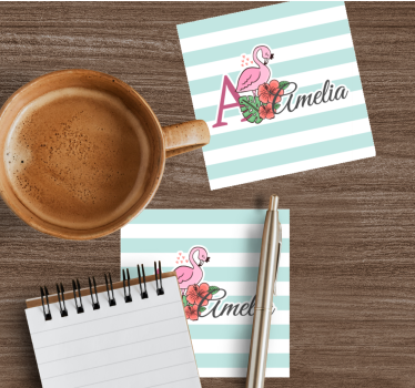 Sottobicchieri personalizzabile floreale con fenicottero - TenStickers