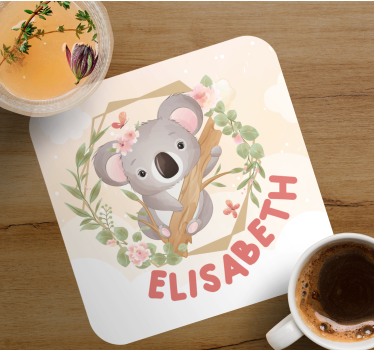 Sottobicchieri personalizzabile koala carino con fiori - TenStickers