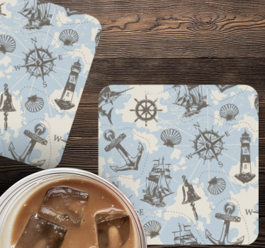 Sottobicchieri vintage bussola nautica e faro - TenStickers