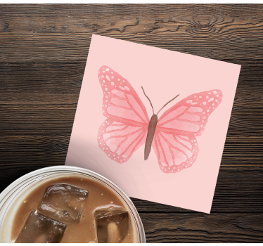Sottobicchieri vintage illustrazione farfalla rosa - TenStickers