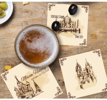 Sottobicchieri vintage illustrazioni di monumenti storici - TenStickers
