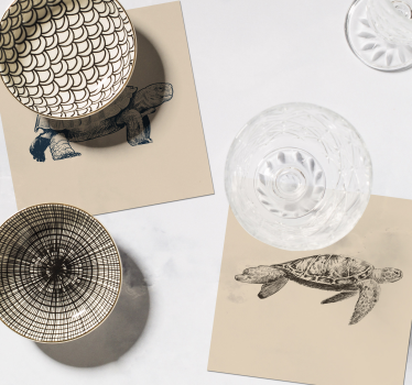 Sottobicchieri vintage illustrazioni tartaruga retrò - TenStickers